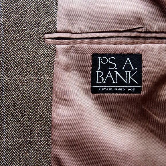 48R JOS A BANK Sportcoat Blazer Jacket Wool 3-Btn Brown Plaid C060494 - Picture 2 of 9